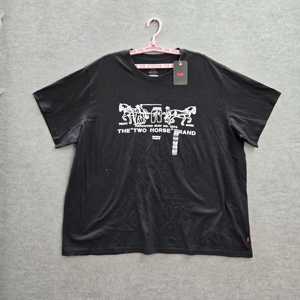 Levi's Relaxed Men Shirt 2XL Black Short Sleeve Two Horse Brand Logo Cotton NWT